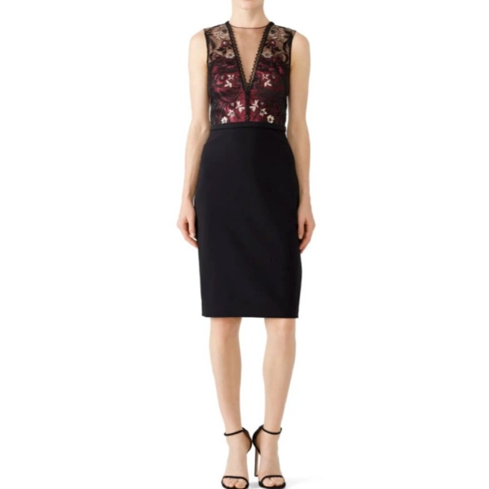 Theia Burgundy Midnight Dress Embroidered Lace AS-IS Size 2